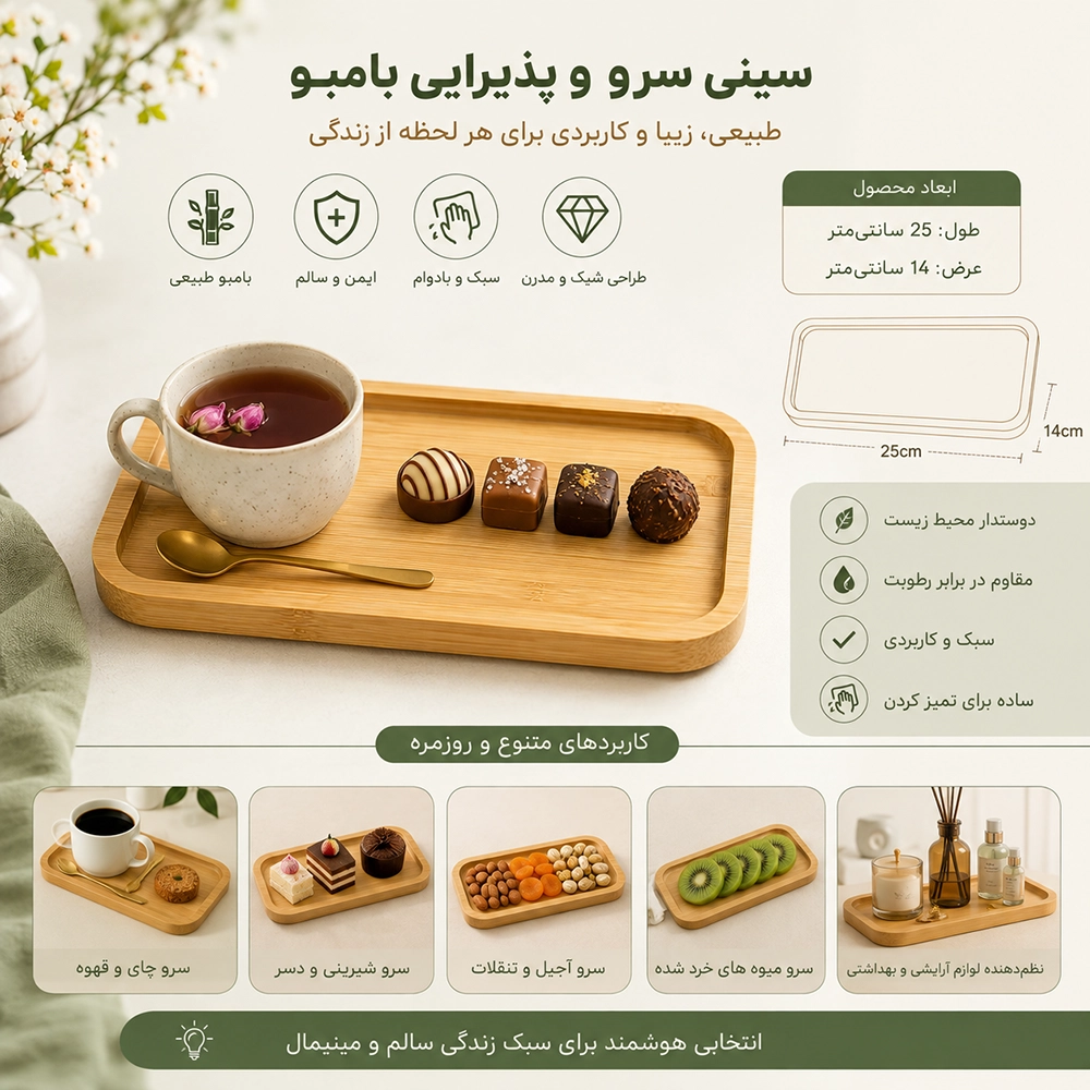 سینی سرو بامبو مستطیلی